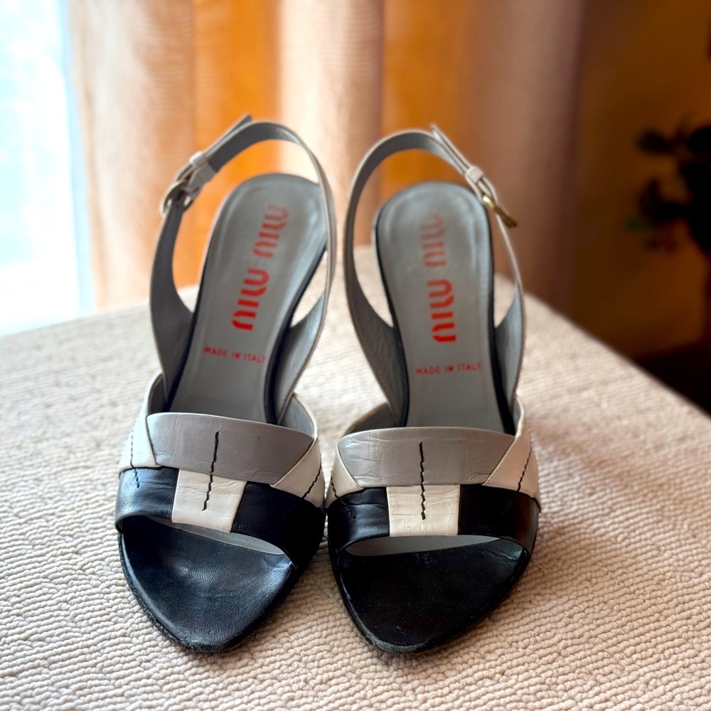 Miu Miu, Slingback Leather Heels, Size 37.5 (US size 7) Made in Italy